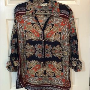 Navy Paisley Blouse XL